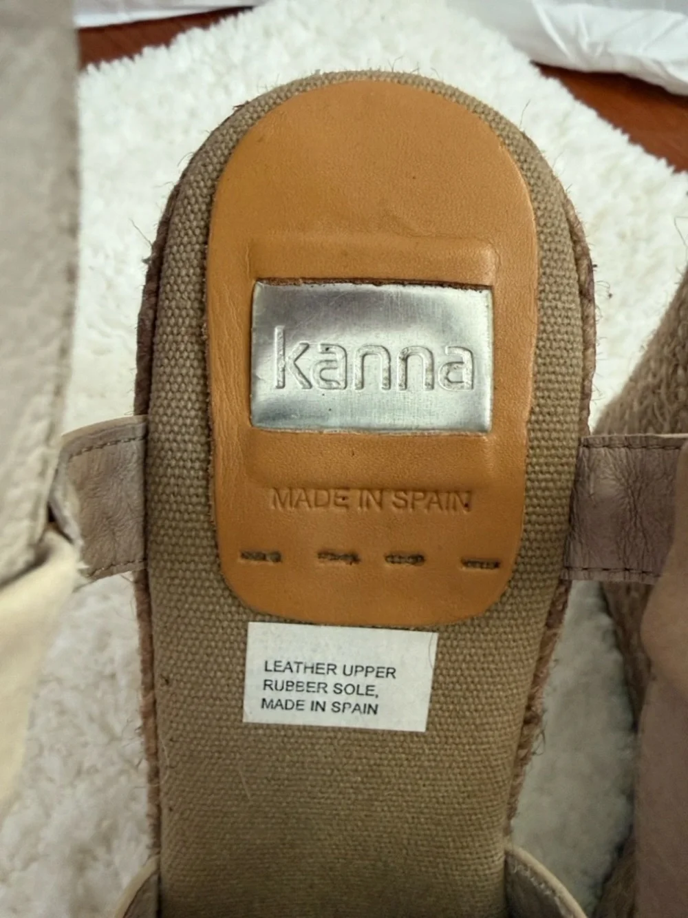 Kanna Espadrille Wedge Sandals Beige Leather Slingback Platform 40